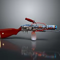 Steampunk Weapon Rifle With Red Wooden Stock Silver Metal Parts And Mechanical Design