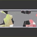 Vibrant Abstract Futuristic Cartoon Scene With Geometric Hexagons Polygons And Pink Brick Floor