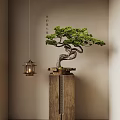 Pine bonsai ancient building chandelier 3d model