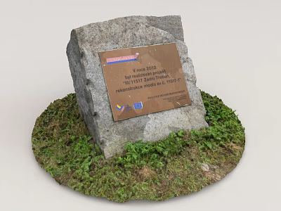 Garden Landscape With Stone Plaque Surrounded by Green Moss and Grass 3d model