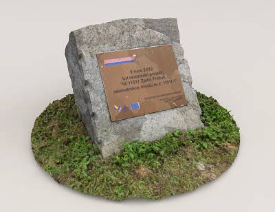 Garden Landscape With Stone Plaque Surrounded by Green Moss and Grass 3d model