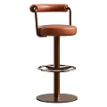 Modern Brown Leather Upholstered Swivel Bar Stool Chair With Sturdy Metal Footrest For Kitchen Counter