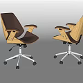 Modern Office Chairs Brown and Light Colored with Wooden Armrests Adjustable Wheels Base Design
