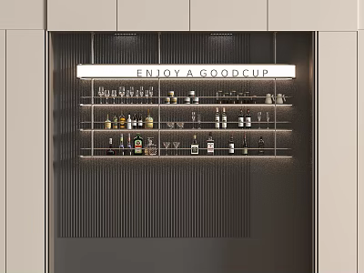 Elegant Modern Wine Cabinet with LED Lighting and Glass Shelves for Home Bar 3d model