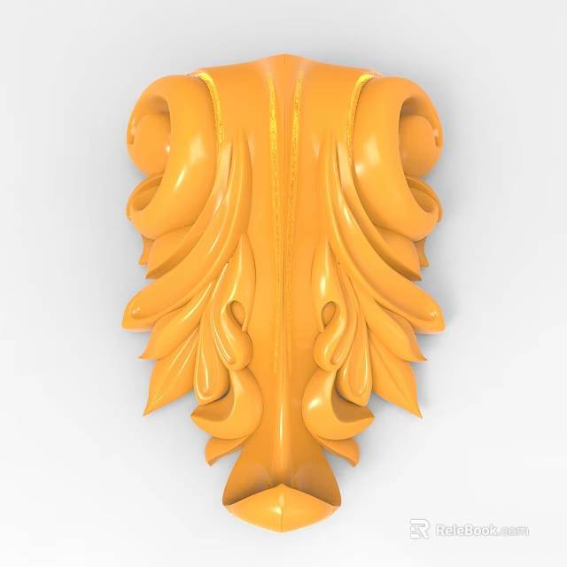 Intricate Yellow Decorative Carving Design With Curved Leaf Patterns And 3D Details 3d model 