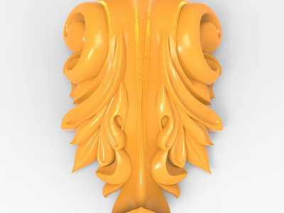 Intricate Yellow Decorative Carving Design With Curved Leaf Patterns And 3D Details 3d model