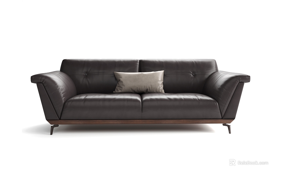 Black Leather Multi Person Sofa With Light Gray Cushion Dark Wooden Legs Modern Style Design 3d model 