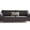 Black Leather Multi Person Sofa With Light Gray Cushion Dark Wooden Legs Modern Style Design