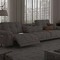 Modern Gray Reclining Sectional Sofa and Coffee Table Set with Orange Cushions in Living Room