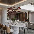 Modern Duplex Living Room Interior Design With Marble Dining Table And Chandelier