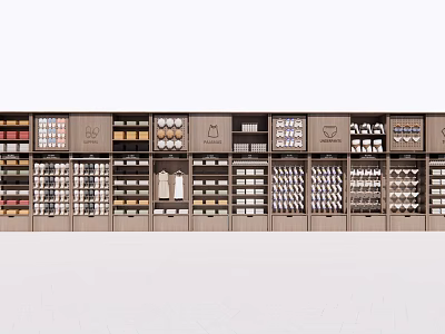 Wooden Multi Tiered Display Shelves With Various Compartments For Retail Store Products 3d model