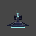 Futuristic Energy Weapon with Blue Glowing Elements Mounted on Dark Colored Base 3D Model Design