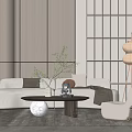 Quiet Sofa Tea Table Combination Double Sofa Single Sofa Floor Lamp 3d model