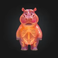 Transparent Hippo Doll With Pink Orange Gradient Color Visible Skeleton Structure On Black Background