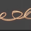 Contemporary Curved Chandelier Featuring Flowing Metallic Lines and Bright Illuminated Glow