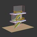 Architectural Model of Multi Level Interior with Wooden Staircase Platforms and Railings