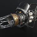 Mechanical Sci Fi Weapon Featuring Complex Industrial Design Metal Gears Pipes And Cables