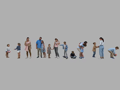 Diverse Group Of People Including Adults And Children Enjoying Outdoor Activities Together 3d model