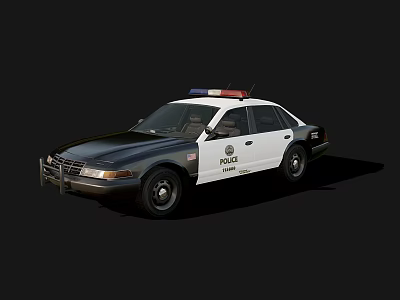 Black and White Police Car With Red Blue Lights And Sedan Design 3d model
