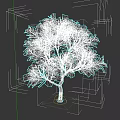 Detailed Plant Painting With Dark Green Leaves And White Trunk On Gray Background