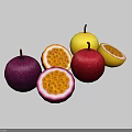 Fresh Passion Fruits Whole And Halved Purple Red Yellow With Seeds On Purple Background