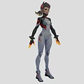 Game Movie Character In Tech Inspired Futuristic Gray Combat Suit With Red Accents Flaming Hands