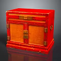 Traditional Red Entryway Side Cabinet With Wooden Doors And Metal Hardware