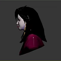 3D Female Character With Black Long Hair Yellow Earrings Pink Jacket Black Top Bust Sculpture