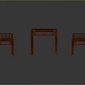 Traditional Chinese Mahogany Table and Bench Set with Intricate Carved Patterns and Classic Wooden Structure