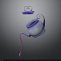 Artistic Purple White Teapot With Pink Dripping Liquid And Saucer