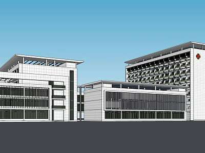 Modern Multi Story Hospital Building Exterior With Red Cross Symbol And Glass Windows 3d model