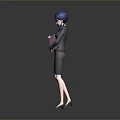 Professional Woman with Blue Hair in Business Suit Holding Pink Folder