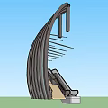 Modern Curved Sunshade Structure with Stylish Lines Over Outdoor Escalator Entrance