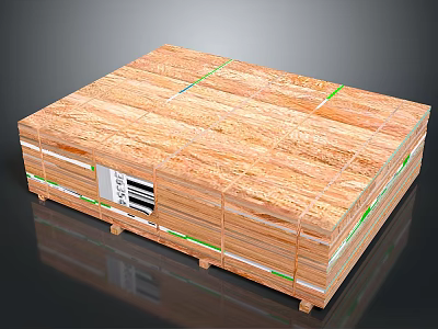 Wooden Pallet With Stacked Wooden Boards Green Straps Support Feet And Label 3d model