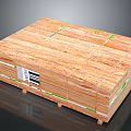 Wooden Pallet With Stacked Wooden Boards Green Straps Support Feet And Label