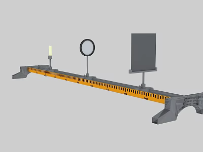 Long Yellow Striped Rail With Candle Like Object Round Mirror And Square Display Board 3d model