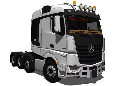Mercedes Truck With Silver Black Exterior Modern Cab And Roof Lights 3d model