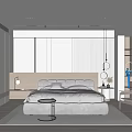 Modern Bedroom Interior With Upholstered Bed Pendant Lights And Accent Chair