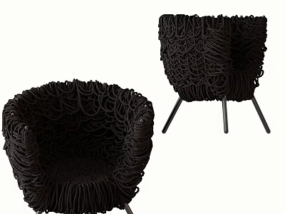 Dark Woven Accent Chair with Unique Textured Design and Metal Legs 3d model