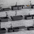 Black Kitchen Sinks In Various Styles With Faucets And Drain Boards 3d model