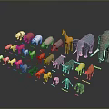 Colorful Animal Figurines Collection Featuring Various Species Arranged On Black Background