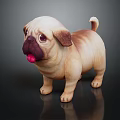 Cute Pug Dog with Brown and White Fur Standing and Tongue Out on Black Background