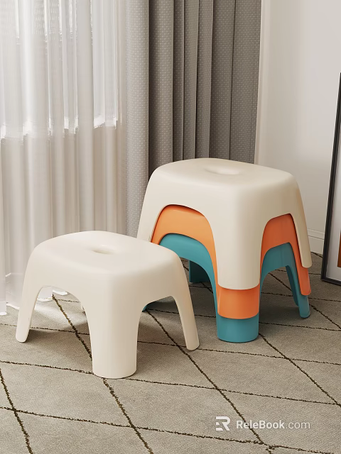 White And Colorful Plastic Stools With Simple Design For Home Interior Use 3d model