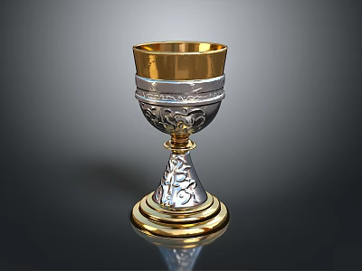 Elegant Gold And Silver Decorative Cup With Intricate Engraved Patterns And Sturdy Base 3d model