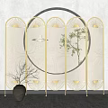 Modern Gold Metal Room Divider With Arched Lattice Design And Potted Plant