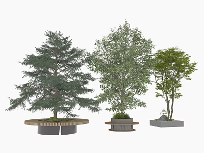 Three Different Arbor Varieties with Round and Square Planters and Diverse Leaf Shapes 3d model