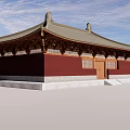 Ancient Chinese Architecture With Traditional Curved Roof Eaves Red Walls And Wooden Door