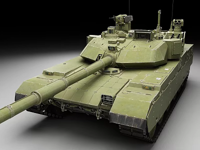 Modern Green Main Battle Tank With Long Cannon And Turret Equipment 3d model