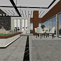 Modern Sales Office Interior Design With Real Estate Model Display Chandeliers And Sofa Decor