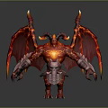 Red Demon Game And Movie Character With Horns Wings Glowing Core And Skull Decoration